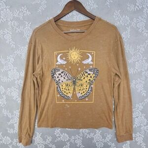 Rebellious One Butterfly Graphic Long Sleeve Tee Shirt Top Women's XS‎ Boho
